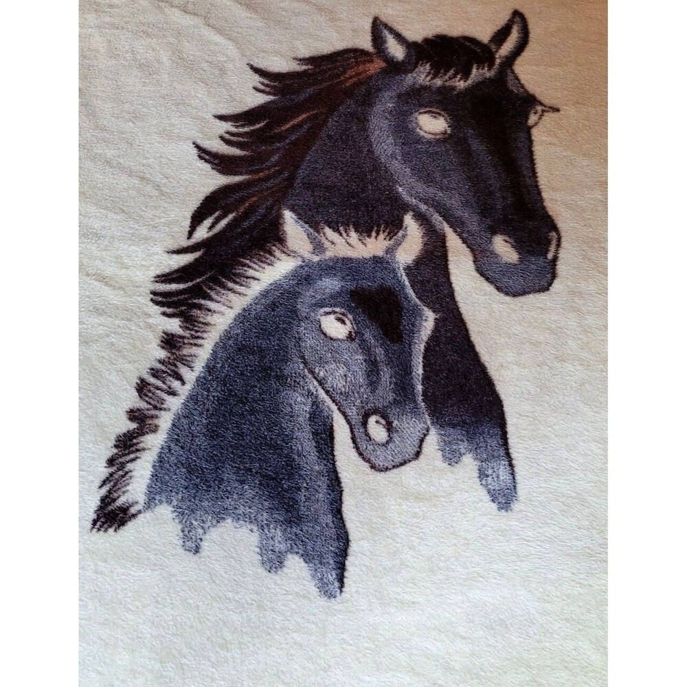 Vintage Biederlack Horse Blanket. Reversible Throw, Mare & Foal, West Germany